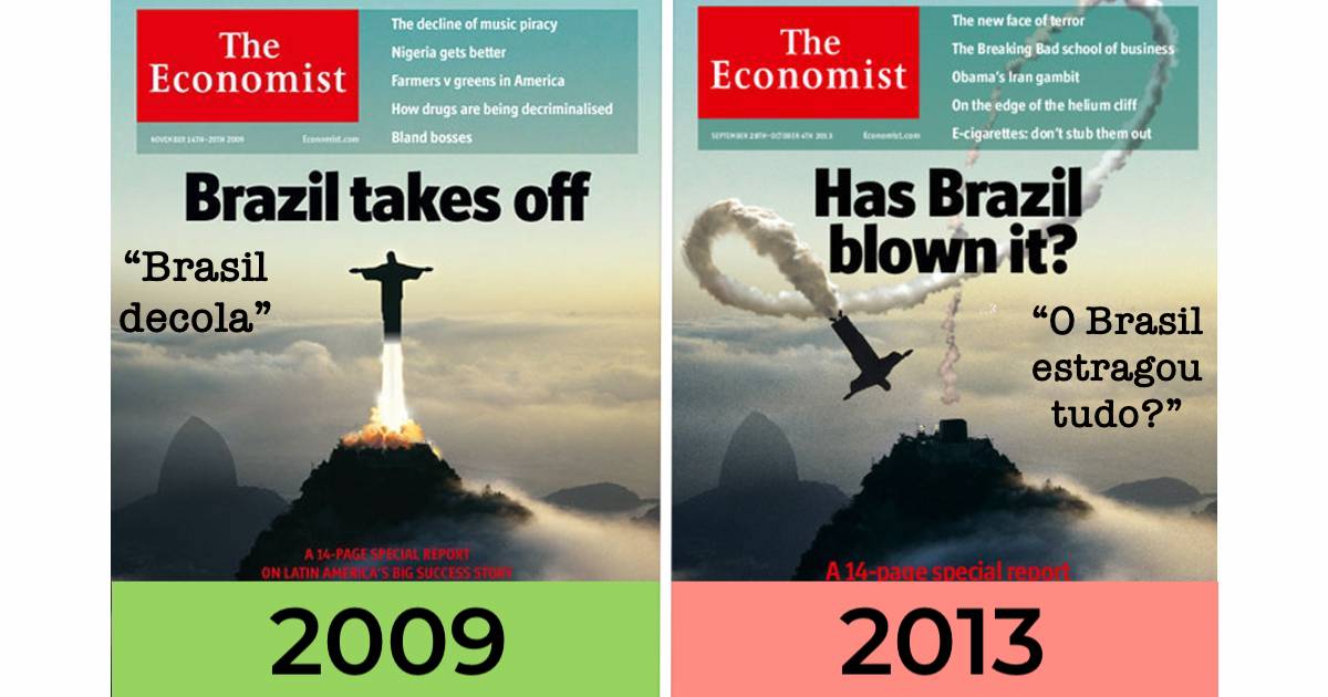 Capas das revistas The Economist de 2009 e 2013. 