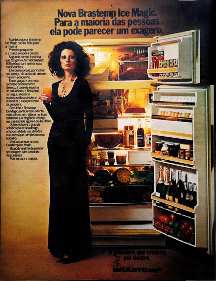 Propaganda antiga da Brastemp promovendo sua geladeira grande em 1976