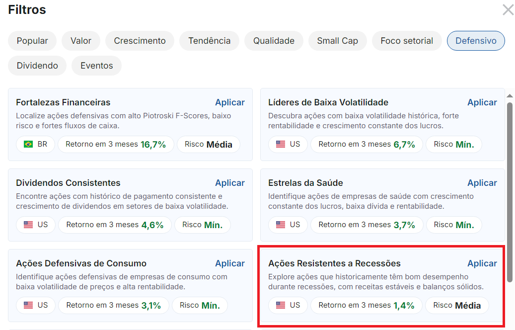Filtro de Ações Resistentes a Recessões