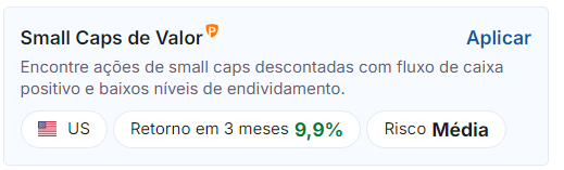 Filtro de ações do Investing.com