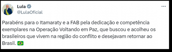 Lula comemora saída de brasileiros de Gaza