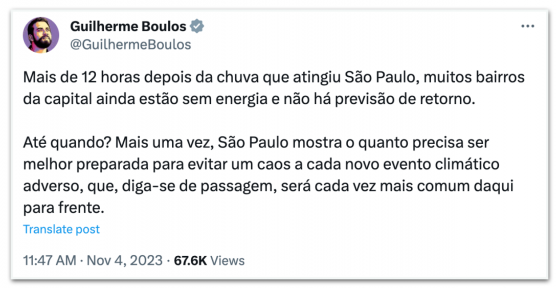 Boulos critica situação da população em São Paulo após temporal