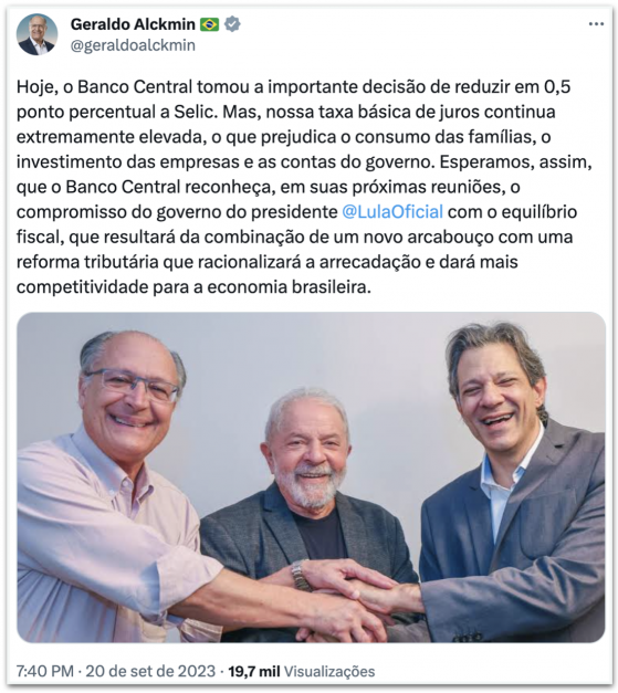 Governistas comemoram nova redução na Selic