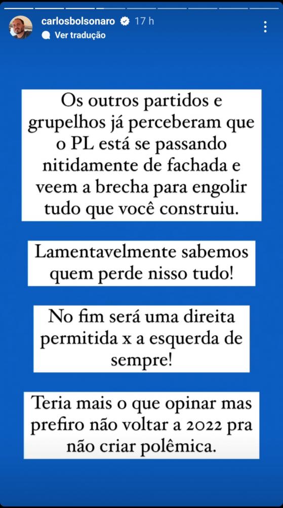 PL está se passando de fachada, diz Carlos Bolsonaro