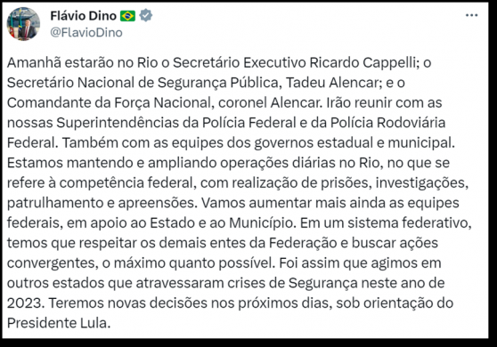 Dino diz que governo vai aumentar segurança federal no Rio