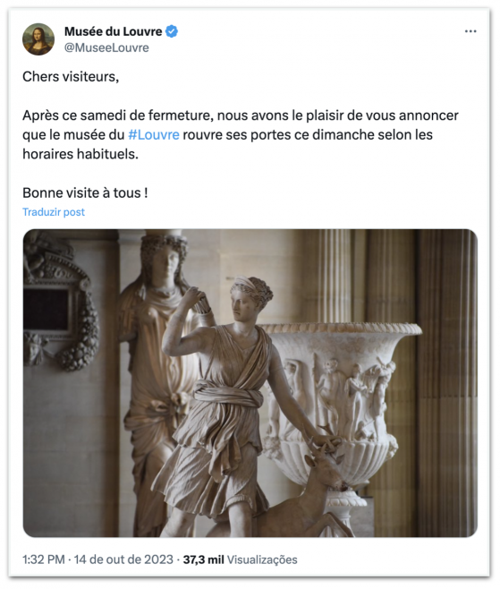 Após ameaça de ataque, Louvre diz que reabrirá no domingo