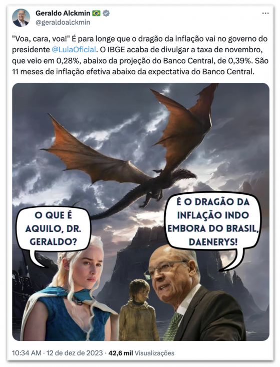 Alckmin posta montagem de Game of Thrones para comentar inflação