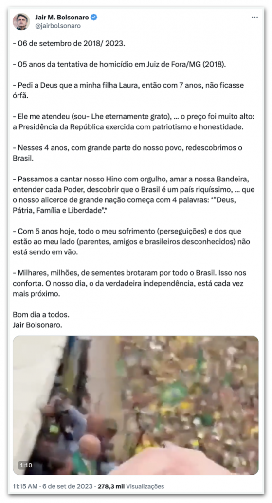 Bolsonaro e apoiadores relembram 5 anos da facada