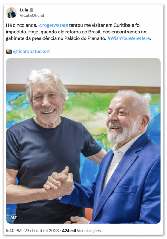 Roger Waters visita Lula no Planalto