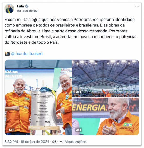 Petrobras voltou a ser a “empresa dos brasileiros”, diz Lula