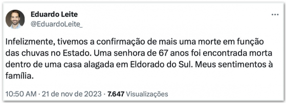 Governo do Rio Grande do Sul confirma a 5ª morte após temporais