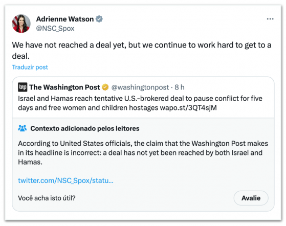 Hamas está perto de libertar mulheres e crianças, dizem EUA