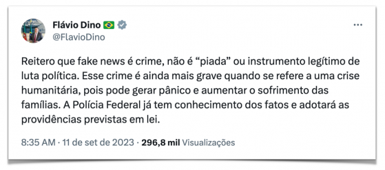 Dino aciona a PF após fake news sobre ajuda no RS