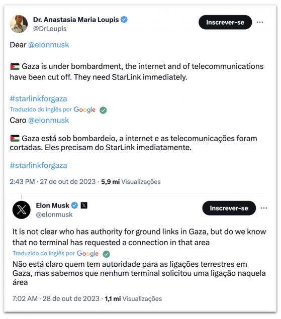 Musk fala em ajudar Gaza com internet, mas Israel se opõe