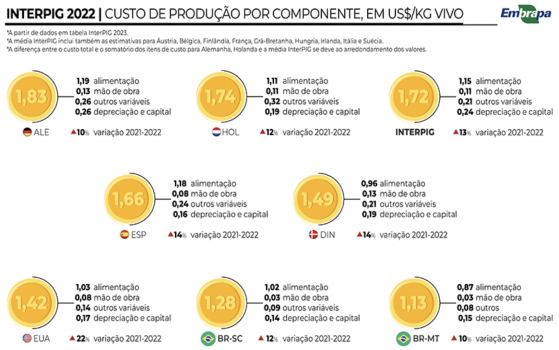 Brasil tem o menor custo de produção de suínos entre 17 países