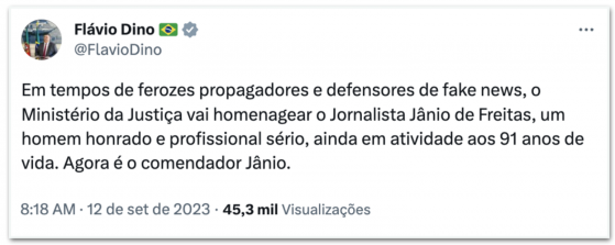 Janio de Freitas recebe homenagem do Ministério da Justiça