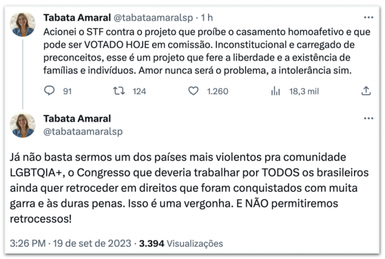 Tabata Amaral aciona STF contra PL que veta casamento homoafetivo