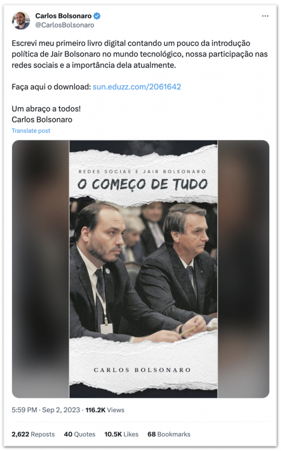 Carlos escreve livro sobre “introdução” de Bolsonaro nas redes