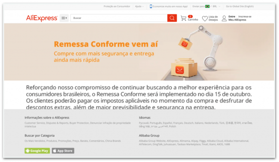 AliExpress implementará Remessa Conforme em 15 de outubro