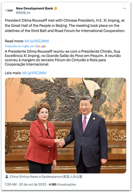 Dilma e Xi Jinping debatem Banco do Brics em encontro na China