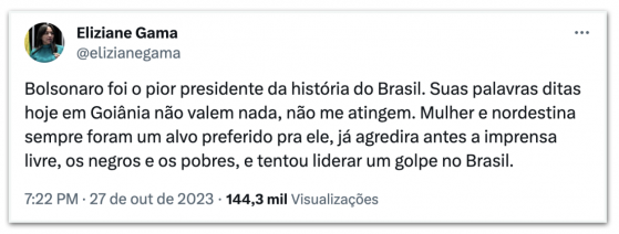 Bolsonaro chama Eliziane de “desqualificada” por CPI do 8 de Janeiro