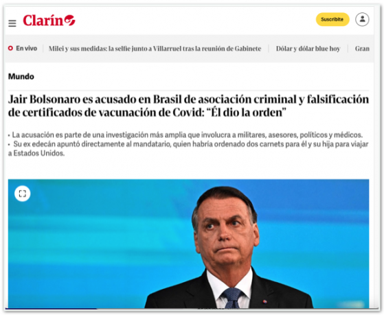 Imprensa internacional destaca indiciamento de Bolsonaro