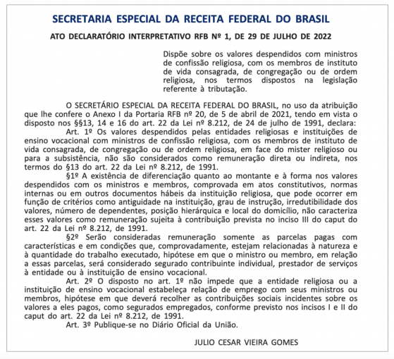 Fisco de Lula anula isenção para líderes religiosos dada por Bolsonaro