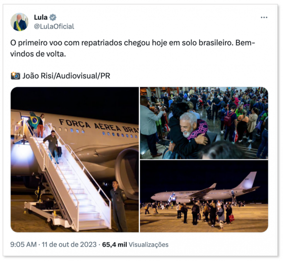 “Bem-vindos de volta”, diz Lula a brasileiros repatriados