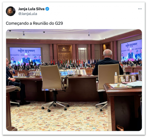 Na cúpula do G20, Janja posta foto de reunião do “G29”