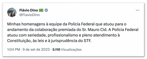 PF atuou com serenidade, diz Dino após homologação de delação de Cid