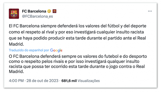 Barcelona e LaLiga irão apurar ofensas racistas contra Vini Jr.