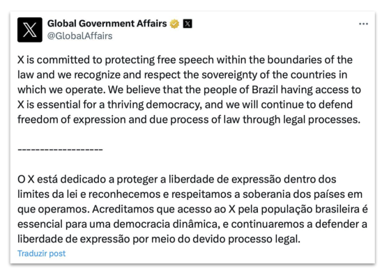 Após nomear representante, X diz respeitar “soberania” dos países