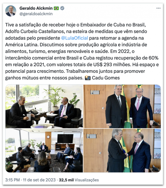 Alckmin discute energias renováveis com embaixador de Cuba