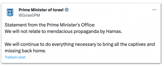 Fala do Hamas sobre soltar mais reféns é “propaganda”, diz Israel