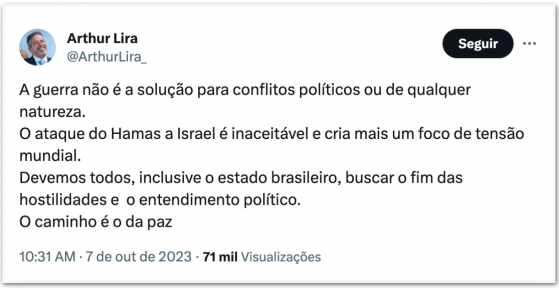 Lira e Pacheco condenam ataque em Israel: “Inaceitável”