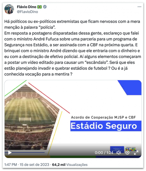 Dino diz que fala sobre “ter polícia” foi tirada de contexto; assista