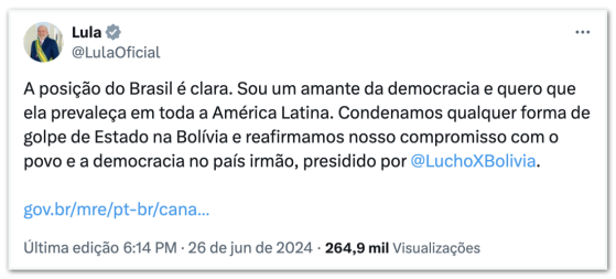 Líderes internacionais condenam tentativa de golpe na Bolívia