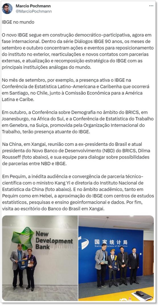 Em tour pelo exterior, Pochmann se reúne com Dilma na China