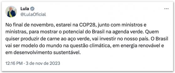 Brasil passará EUA e será modelo na questão energética, diz Lula