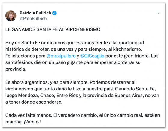 Coliga o de Bullrich vence elei o para governador de Santa F