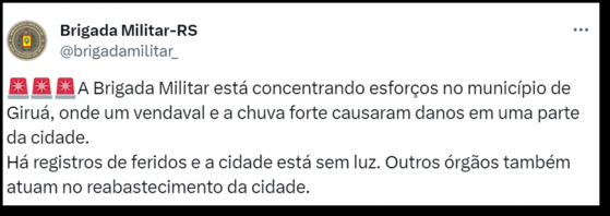 Temporal derruba telhado no RS e deixa 1 morto e feridos