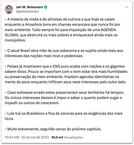 Lula trai brasileiros e fica de cócoras para os ricos, diz Bolsonaro