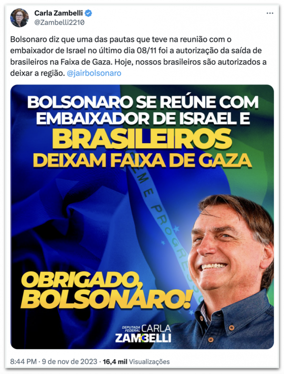 Oposição atribui a Bolsonaro liberação para brasileiros deixarem Gaza