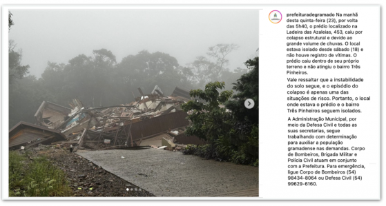 Prédio desaba em Gramado após cidade registar rachaduras no solo