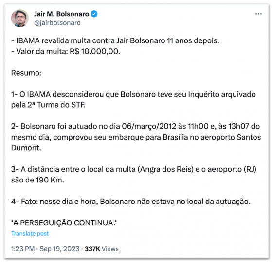 Bolsonaro diz que revalidação de multa do Ibama é “perseguição”