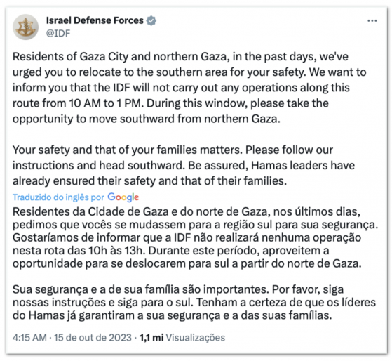 Termina novo prazo dado por Israel para palestinos deixarem Gaza