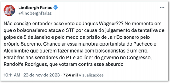 Voto de Jaques a favor da PEC que limita STF causa mal-estar no PT