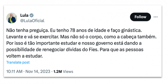 Lula incentiva pessoas a fazerem exercícios físicos