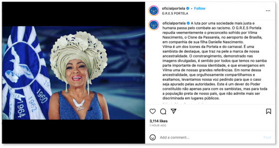 Porta-bandeira da Portela é acusada de furto e fala em racismo