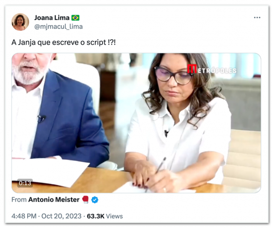 Oposição diz que Janja comanda discurso de Lula
